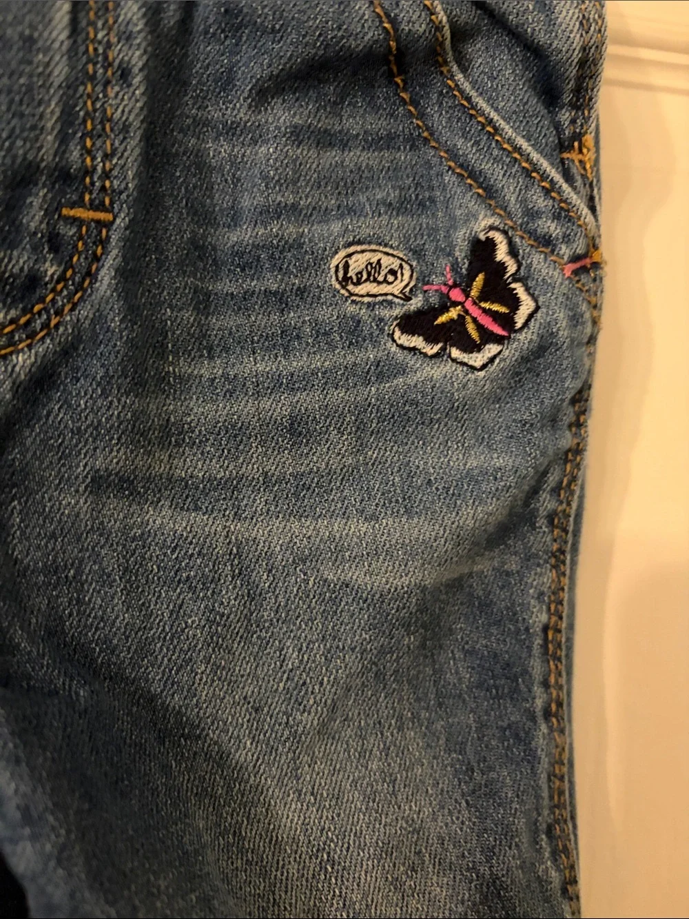 OshKosh Embroidered Denim Overalls with Pink Heart and Butterfly Size 12 Months